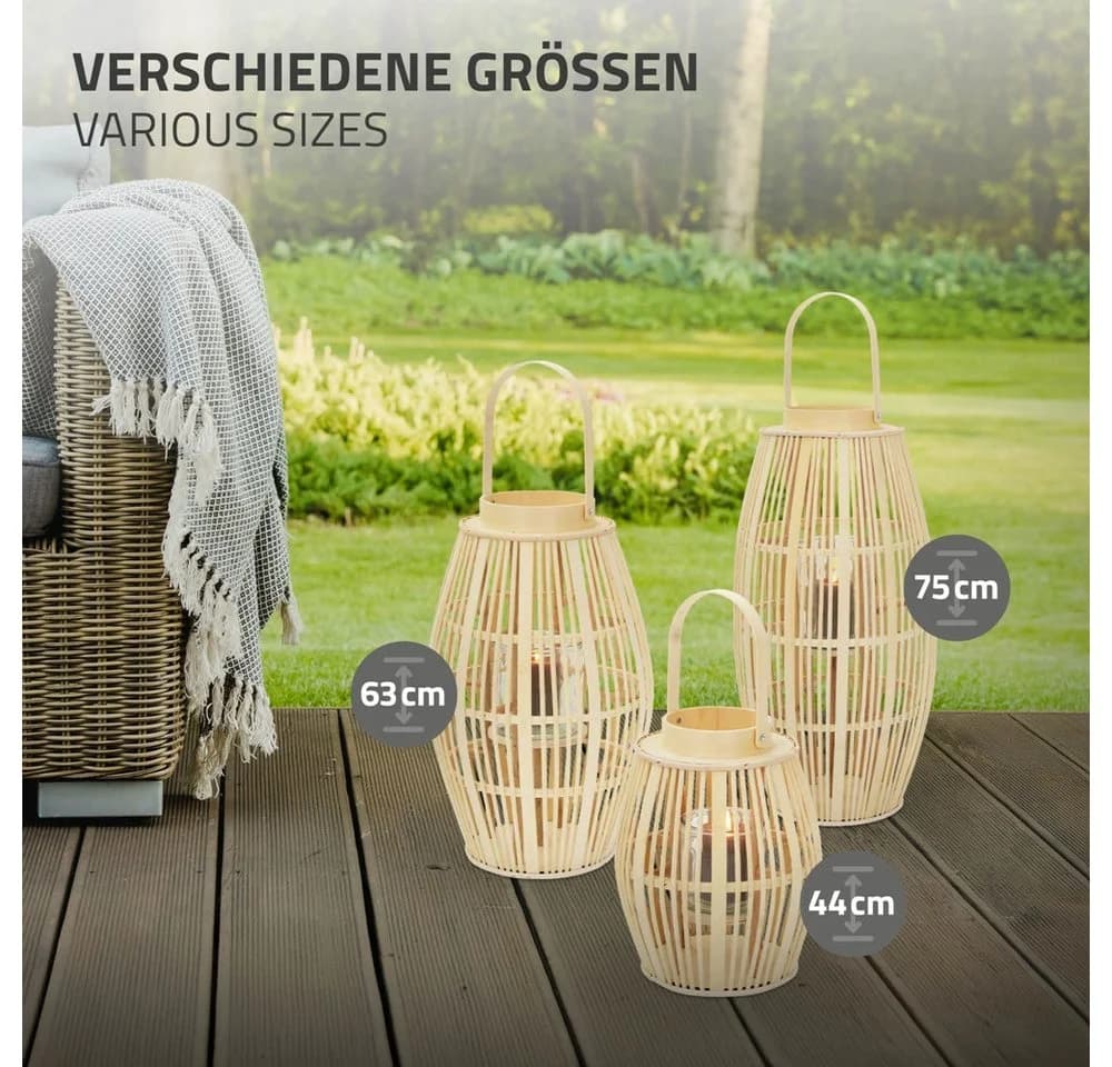 ECD Germany Boho Bambus Laterne Windlicht Holzfarbe Gartenlaterne Kerzenhalter - Bild 5