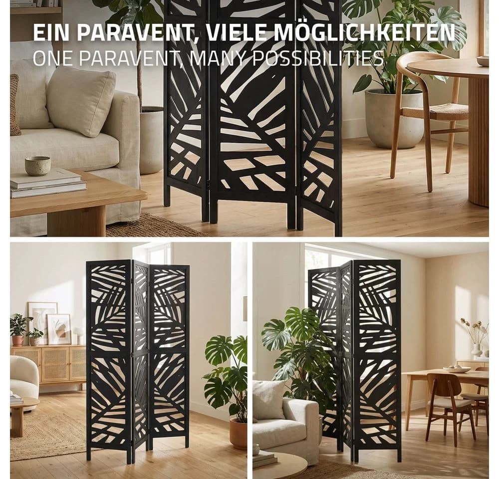ML-DESIGN Paravent Raumteiler 3-teilig Schwarz Holz-Optik - Bild 5