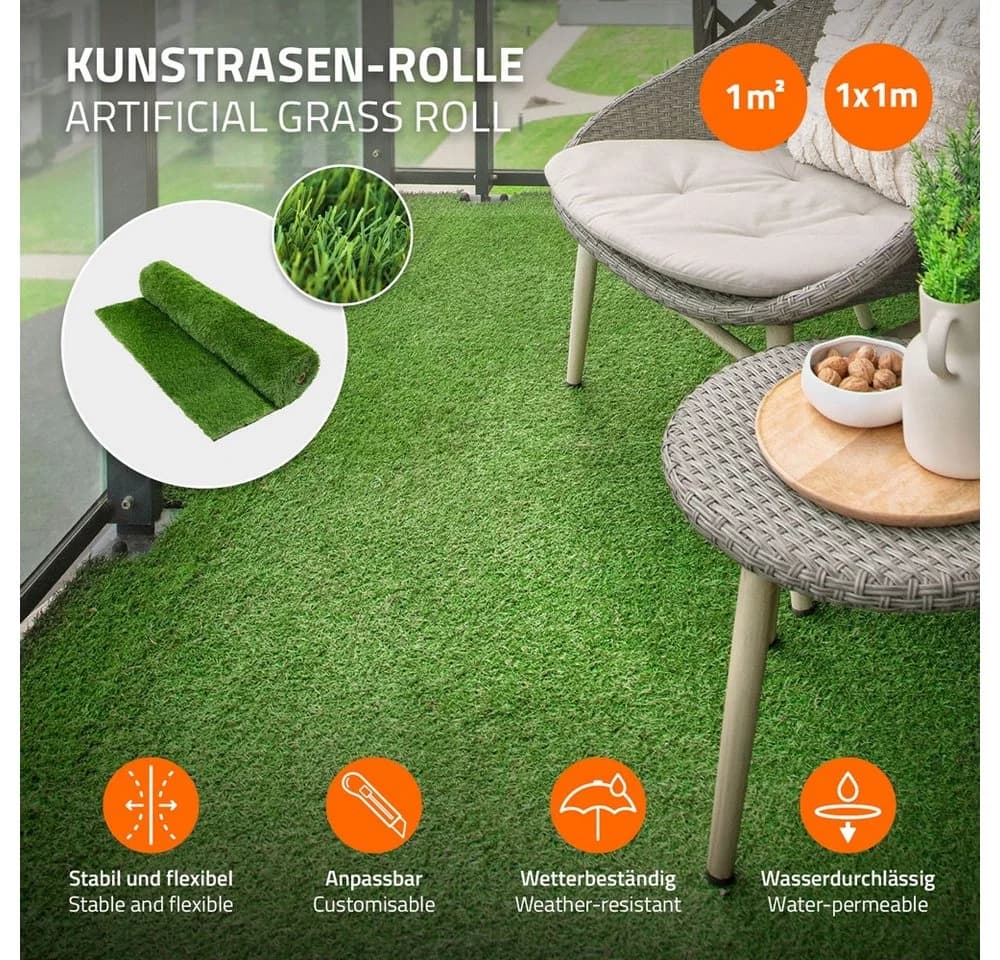 ECD Germany Kunstrasen Rasenteppich Grün 1m² Wetterfest