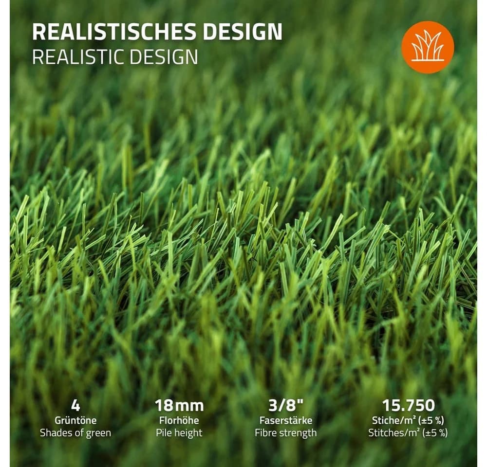 ECD Germany Kunstrasen Rasenteppich Grün 1m² Wetterfest - Bild 4