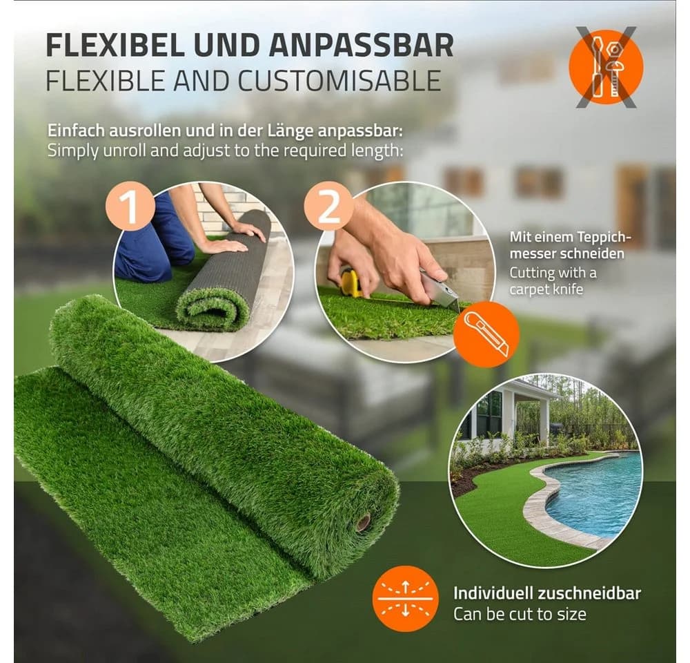 ECD Germany Kunstrasen Rasenteppich Grün 1m² Wetterfest - Bild 5