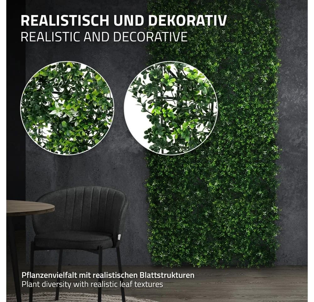 ECD Germany Künstliche Pflanzenwand 4er Set 50x50 cm Grün - Bild 3