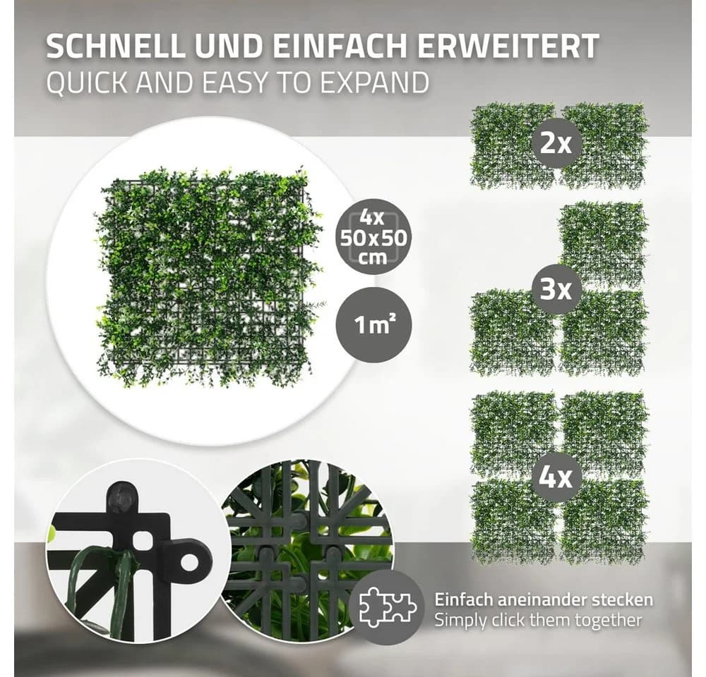 ECD Germany Künstliche Pflanzenwand 4er Set 50x50 cm Grün - Bild 4