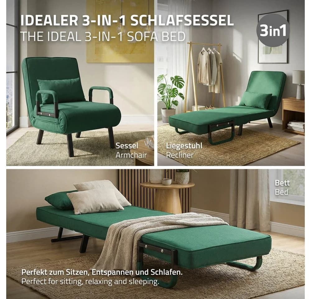 ML-DESIGN Relaxschlafsessel 3in1 mit Bettfunktion Dunkelgrün Chenille - Bild 4