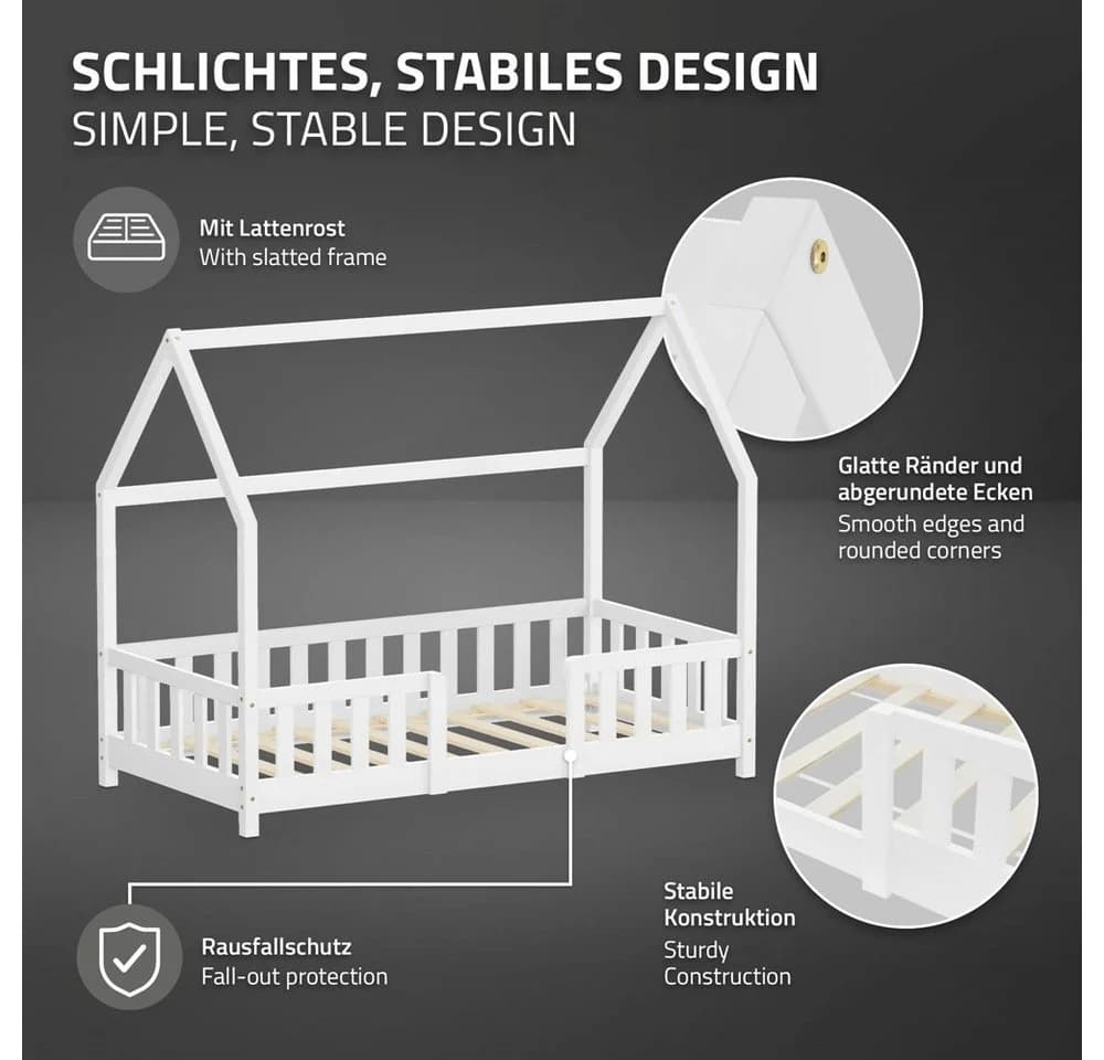 ML-DESIGN Spielbett Hausbett Kinderbett Weiß mit Matratze - Bild 4