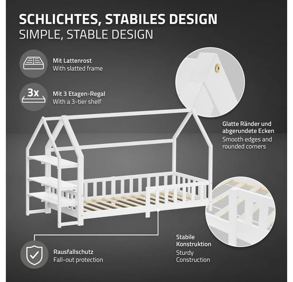 ML-DESIGN Kinderbett Hausbett Weiß mit Regal und Matratze - Bild 4