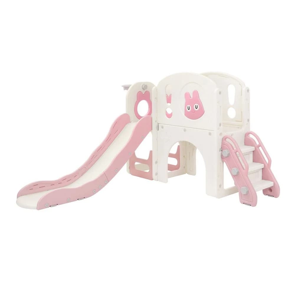 Joyz 5-in-1 Spielturm mit Rutsche, Kletterturm & Basketballkorb Rosa/Weiß - Bild 2