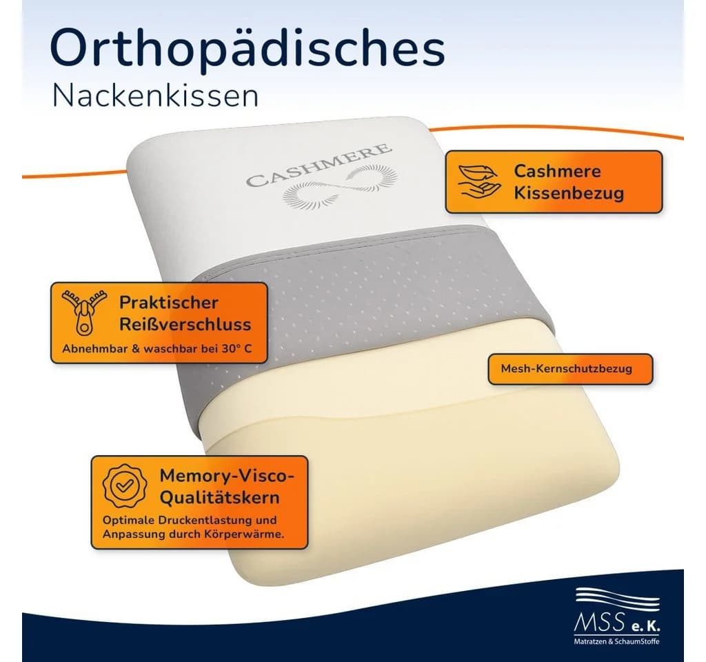 MSS e.K. Cashmere Nackenstützkissen mit viskoelastischem Schaumstoff
