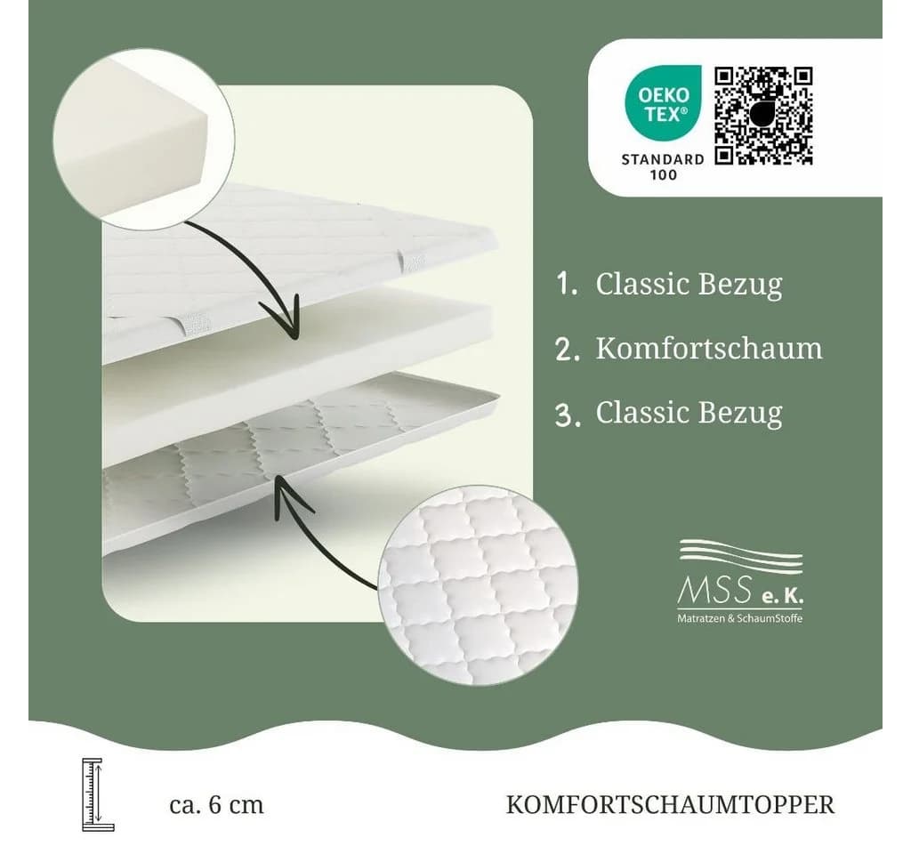 MSS e.K. Komfortschaumtopper 6 cm Weiß Abnehmbarer Bezug - Bild 3