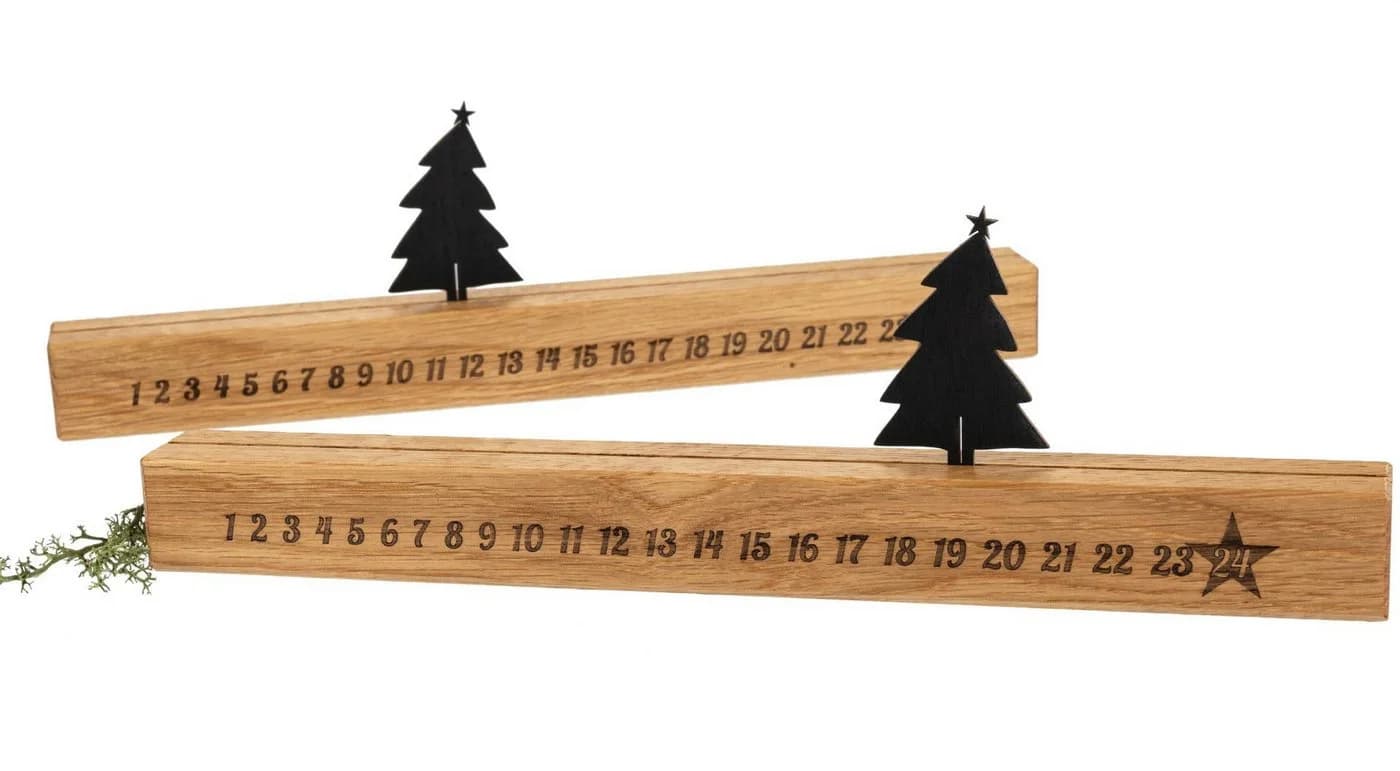Holz Frank Adventskalender aus geölter Eiche - Verschiebbarer Tannenbaum