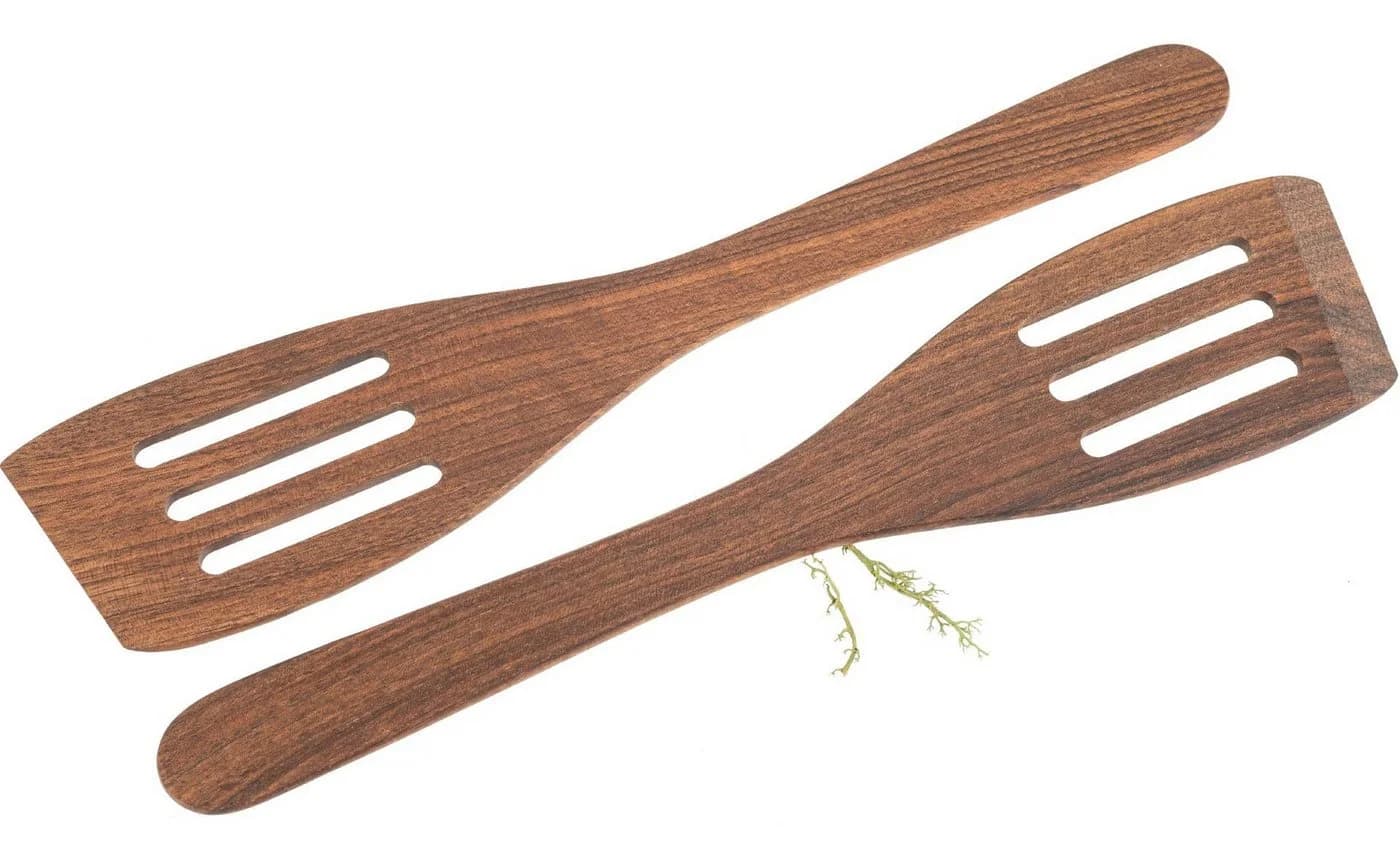 Holz Frank Pfannenwender gebogen 2er Set Nussbaum geölt - Bild 2