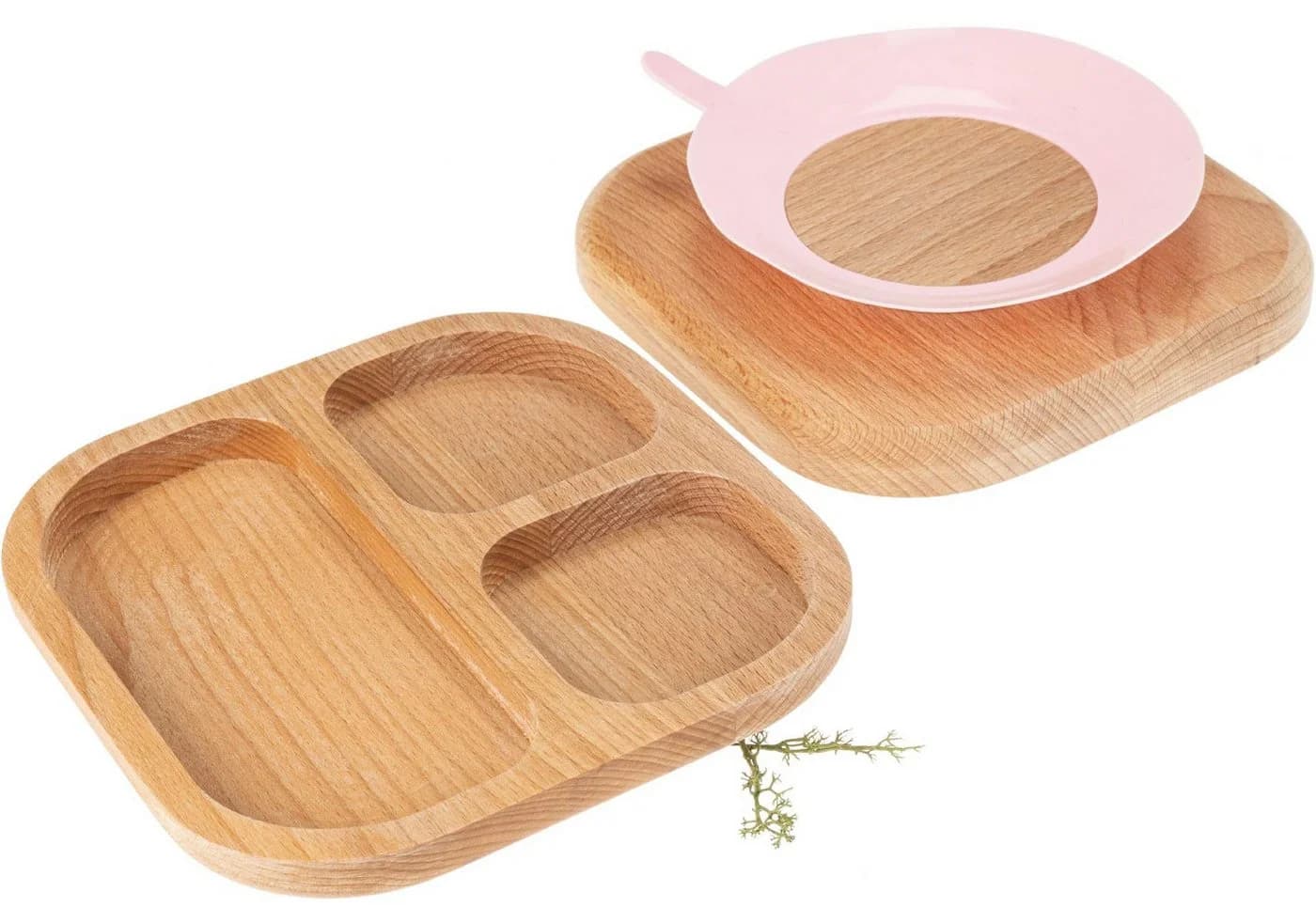 Holz Frank Kindergeschirr-Set Teller rosa Eschenholz mit Saugnapf