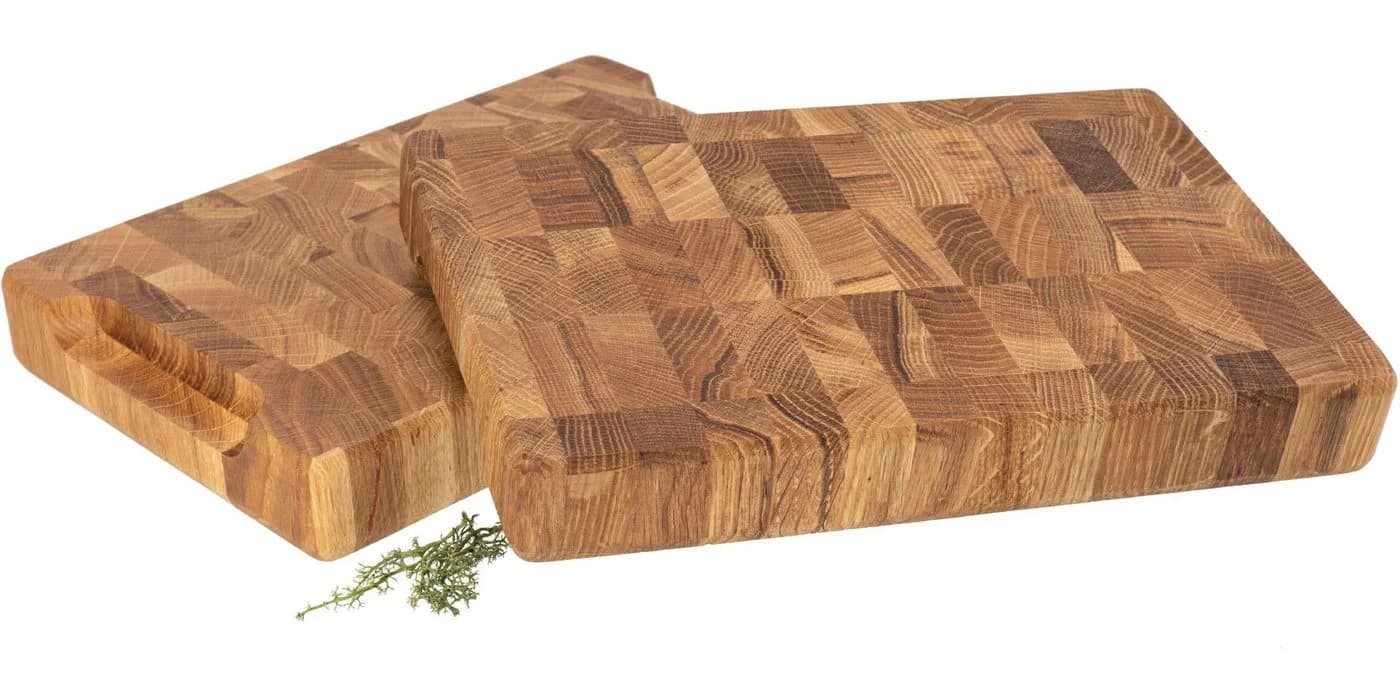 Holz Frank Schneidebrett Stirnholz Hackblock aus Eiche mit Griffmulden - Bild 2