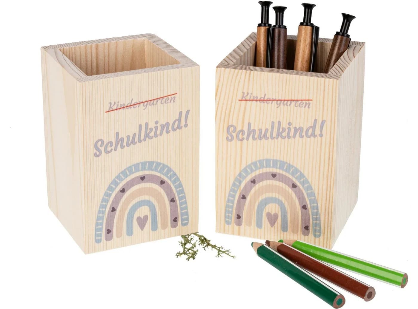 Holz Frank Stiftebox Schulkind Regenbogenmotiv Holz