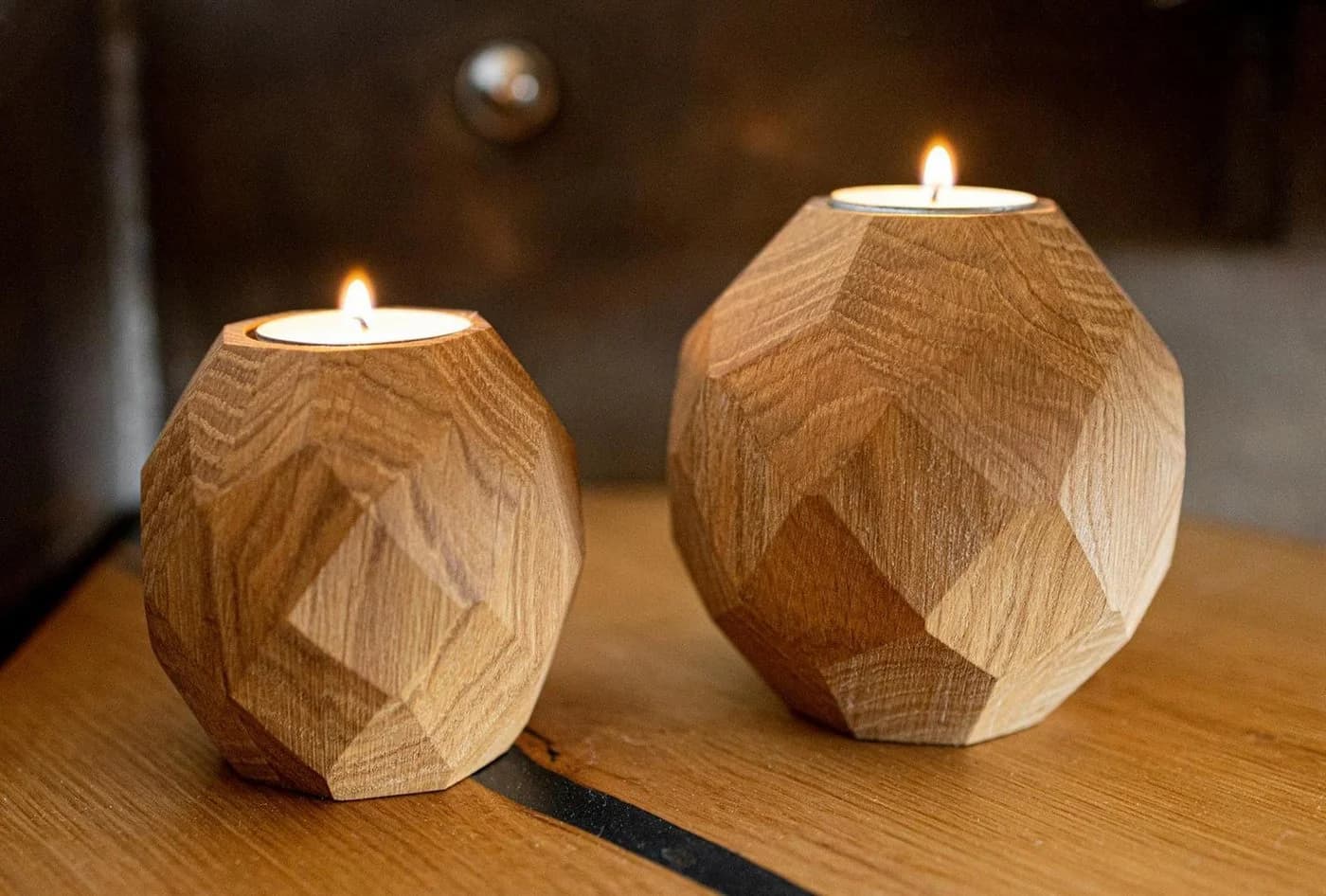 Holz Frank Teelichthalter Set aus geölter Eiche – Kugeln im Diamantschliff - Bild 2