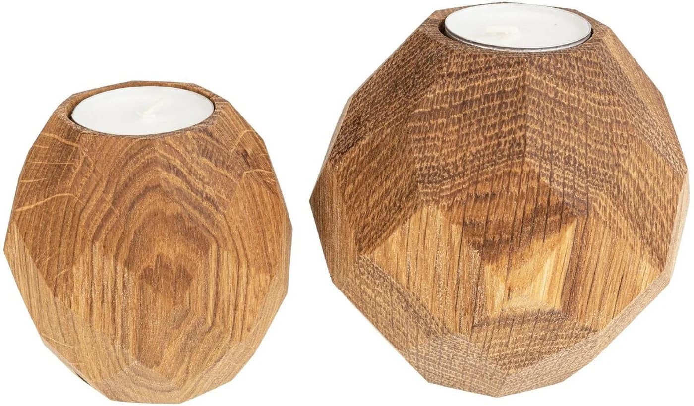 Holz Frank Teelichthalter Set aus geölter Eiche – Kugeln im Diamantschliff - Bild 4