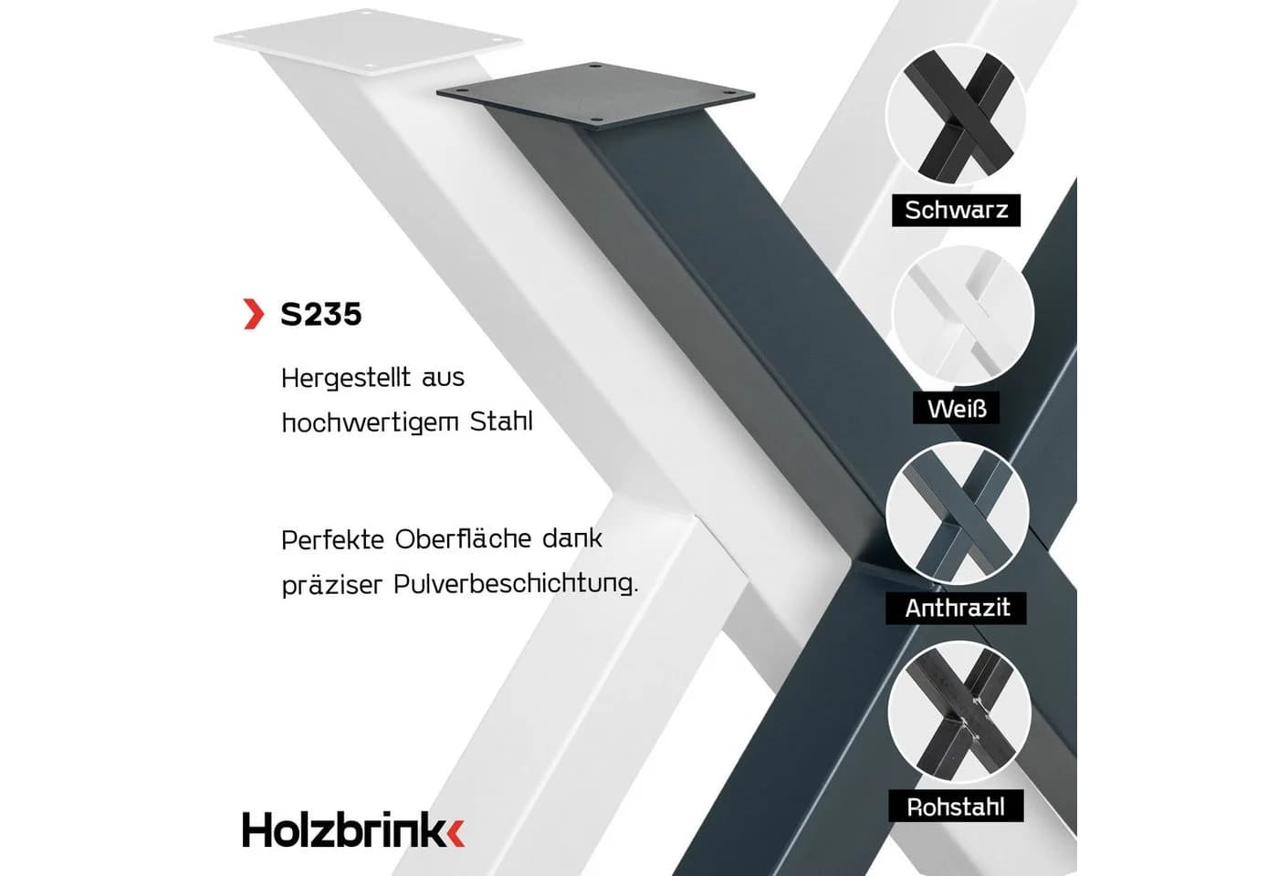 HOLZBRINK Metall Tischbein Grau X-Form Industriestahl - Bild 3