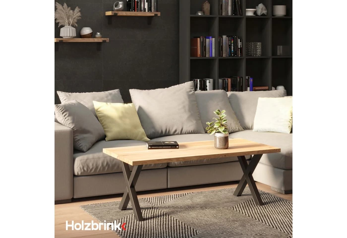 HOLZBRINK Metall Tischbein Grau X-Form Industriestahl - Bild 4