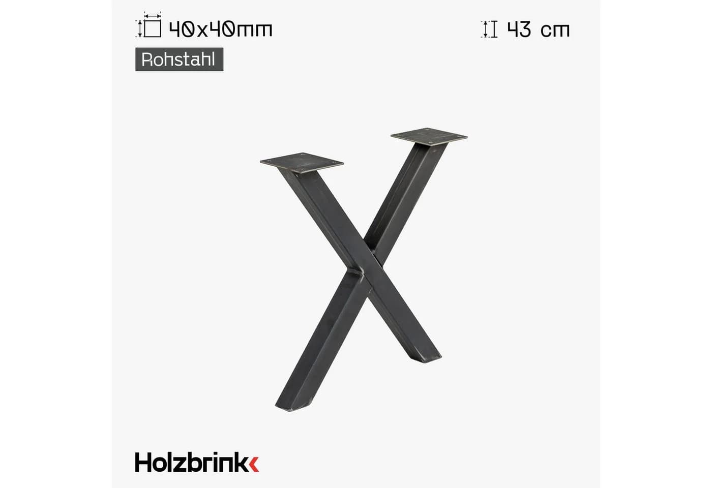 HOLZBRINK Tischbein X-Form Metall Rohstahl Klarlack