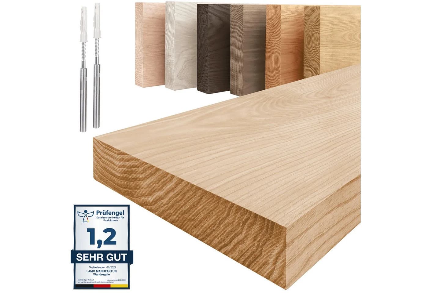 LAMO Manufaktur Wandregal Massivholz Esche Natur Rustikal - Bild 2