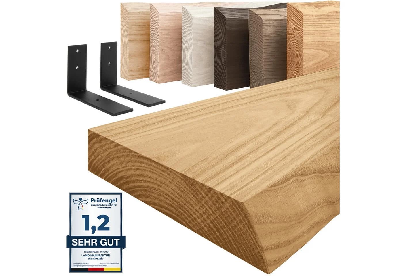 LAMO Manufaktur Wandregal Rustikal Massivholz Baumkante Schwarz - Bild 2