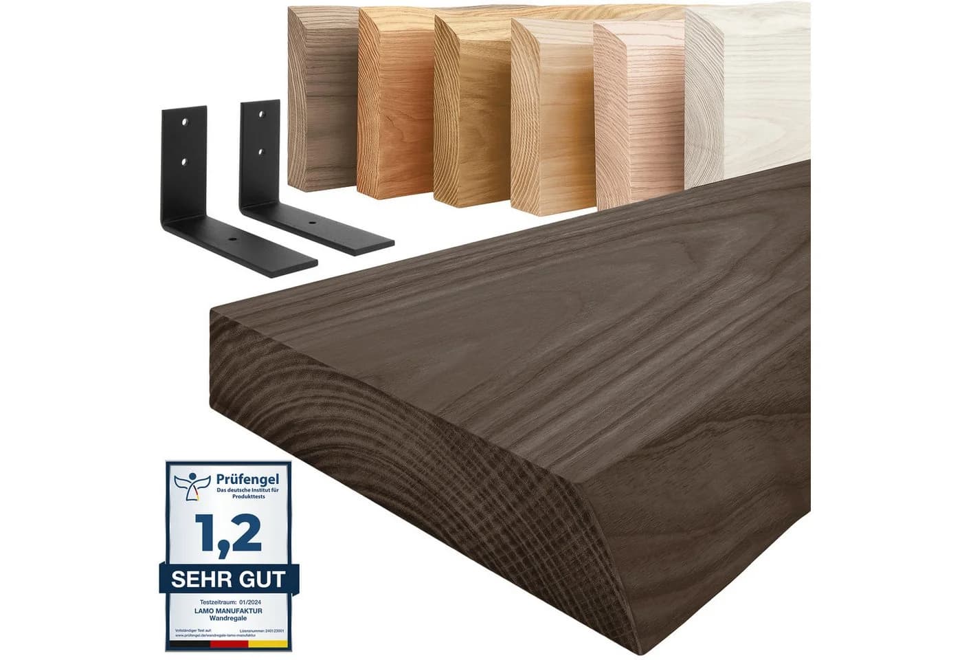 LAMO Manufaktur Wandregal Eschenholz Schwarz mit Basic Halterung - Bild 2