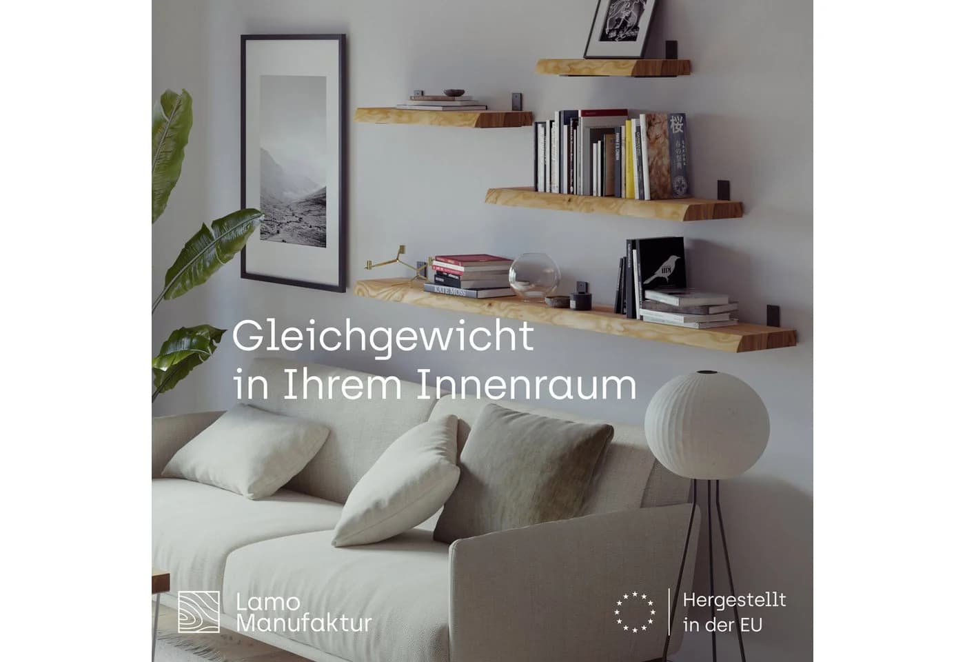 LAMO Manufaktur Wandregal Eschenholz Schwarz mit Basic Halterung - Bild 3
