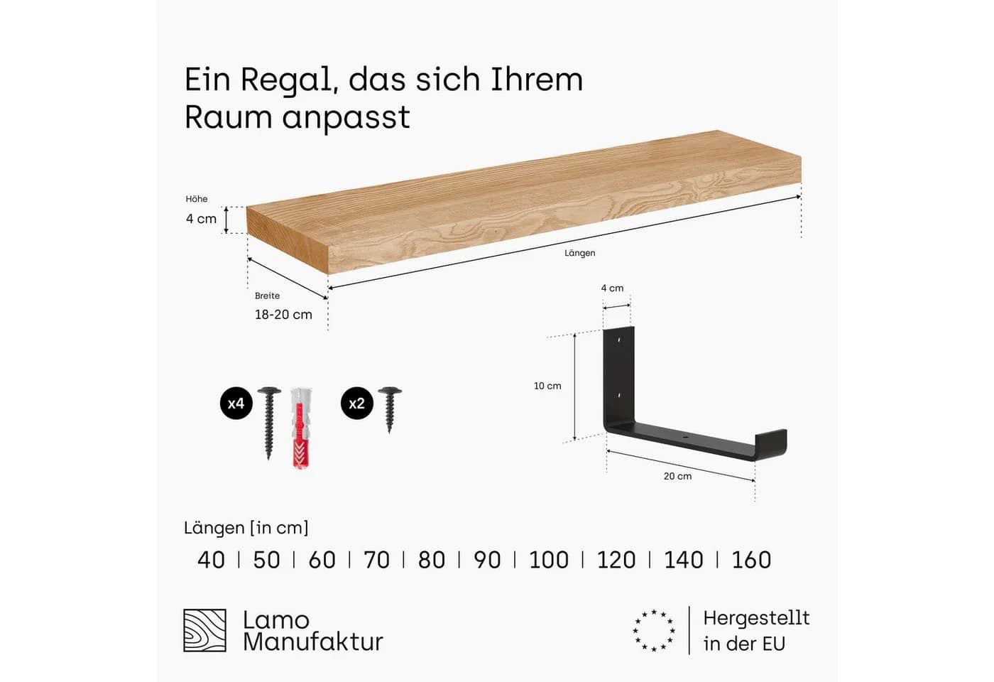 LAMO Manufaktur Wandregal Schwarz Massivholz Industrial