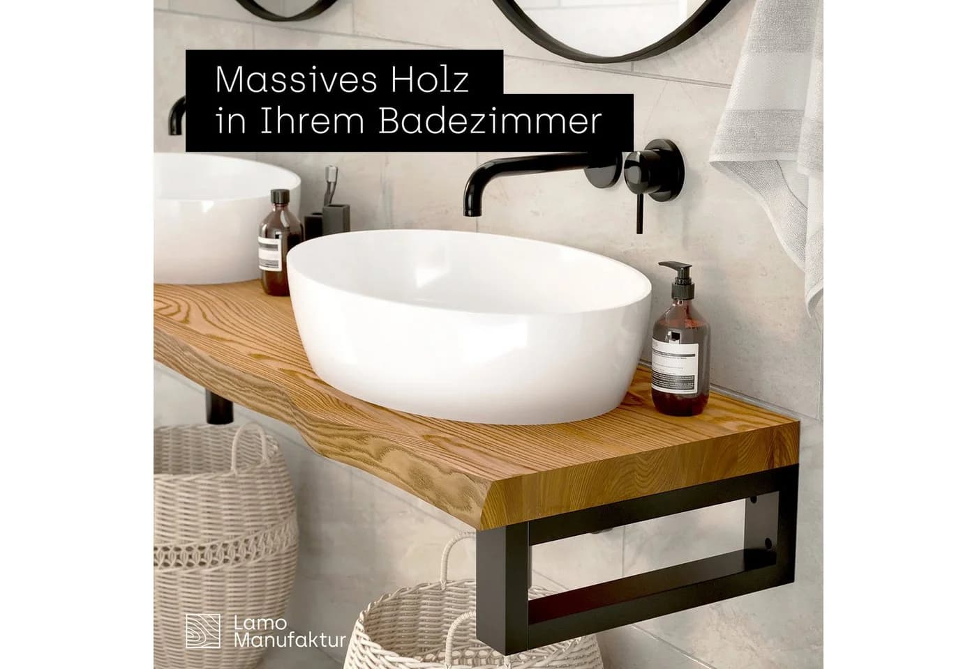 LAMO Manufaktur Waschtischplatte LWP Massivholz Esche Rustikal - Bild 5