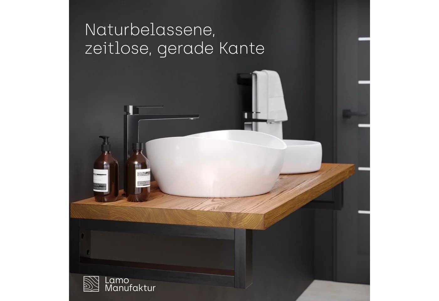 LAMO Manufaktur Waschtischplatte Massivholz Esche Rustikal - Bild 4