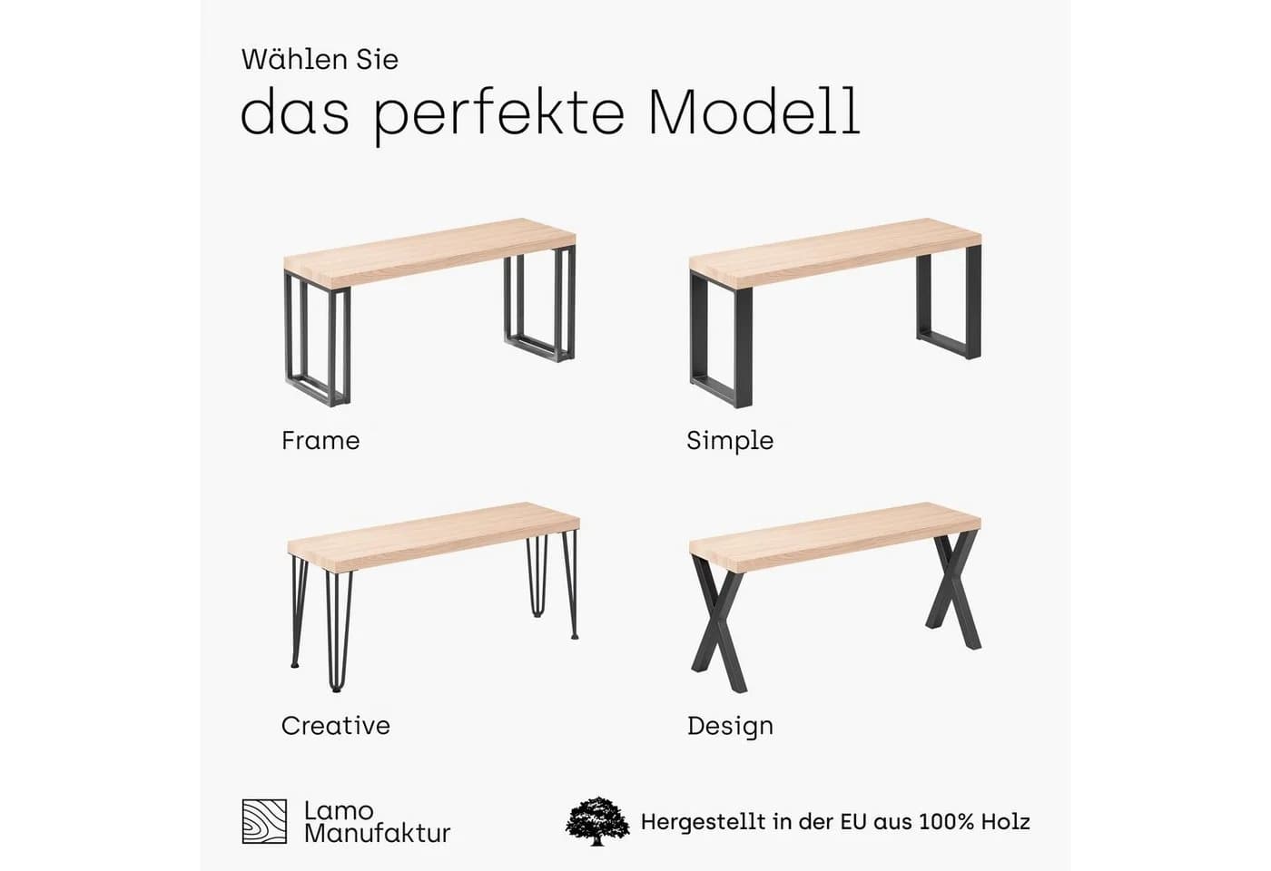 LAMO Manufaktur Sitzbank LSB 3-Teilig Massivholz Stahl Anthrazit - Bild 4