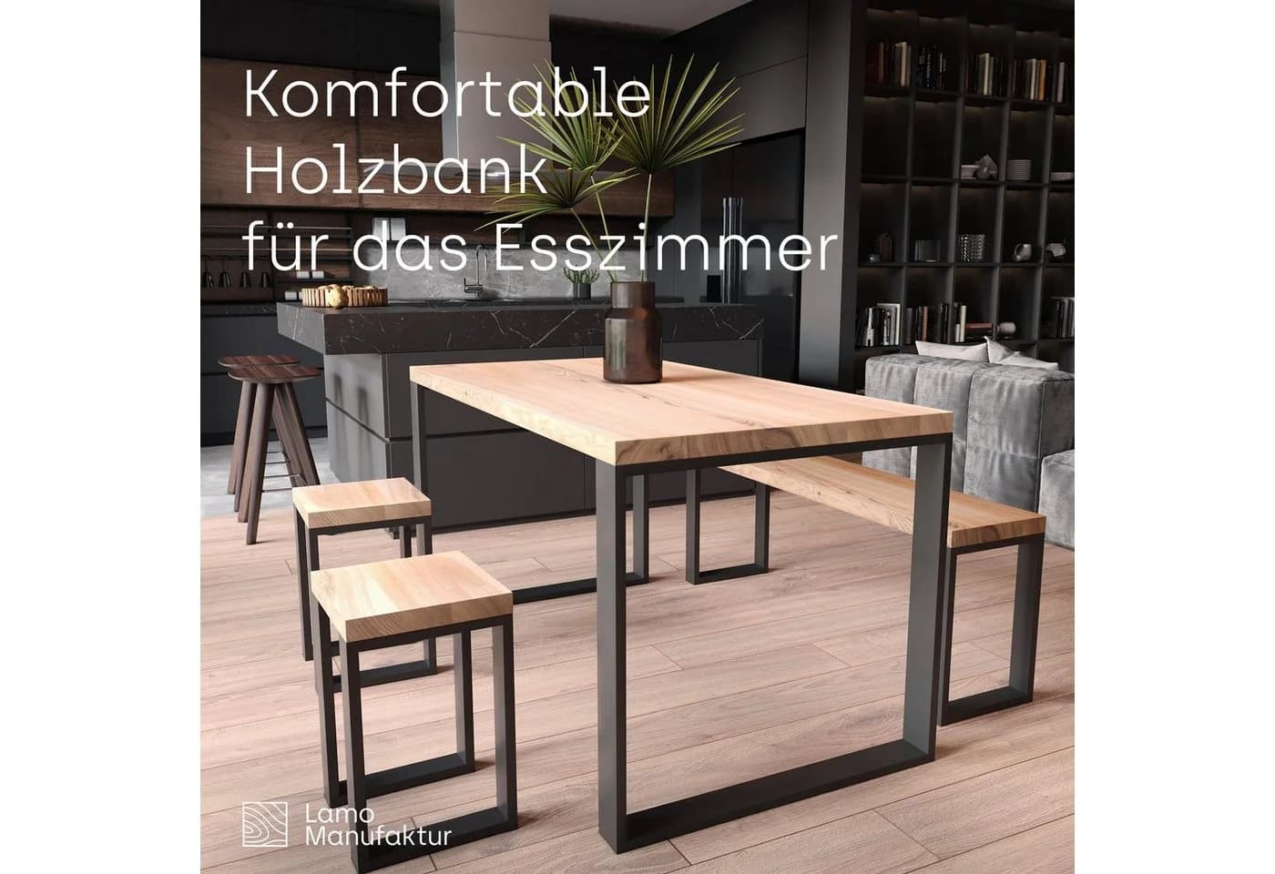 LAMO Manufaktur Sitzbank LSB 3-Teilig Massivholz Stahl Anthrazit - Bild 5