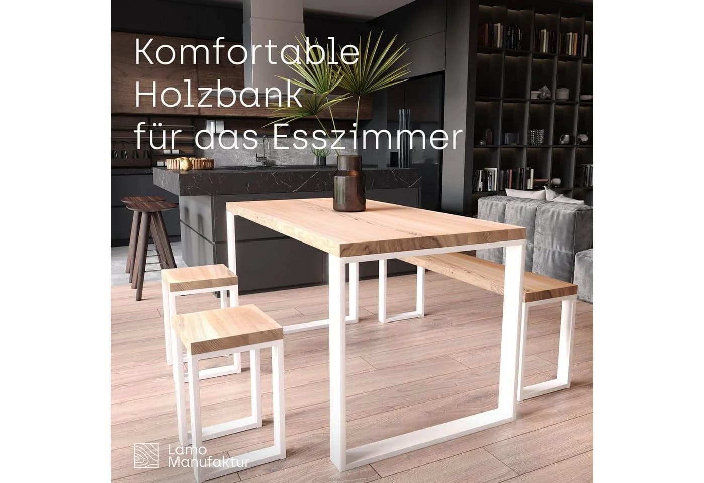 LAMO Manufaktur Sitzbank LSB 3-Teilig Massivholz Stahlbeine - Bild 5