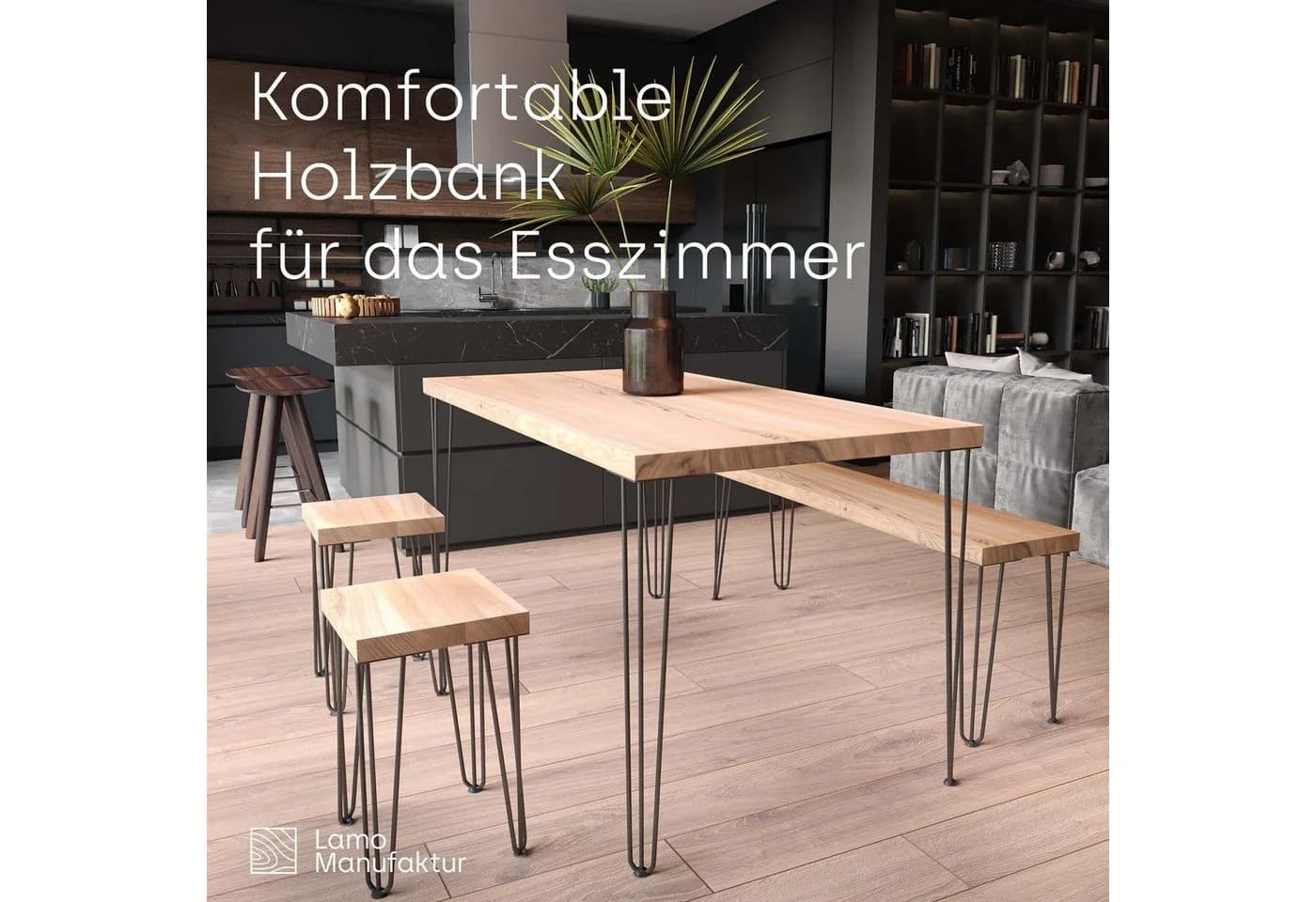 LAMO Manufaktur Sitzbank LSB Grau Massivholz Stahl Industrial - Bild 5