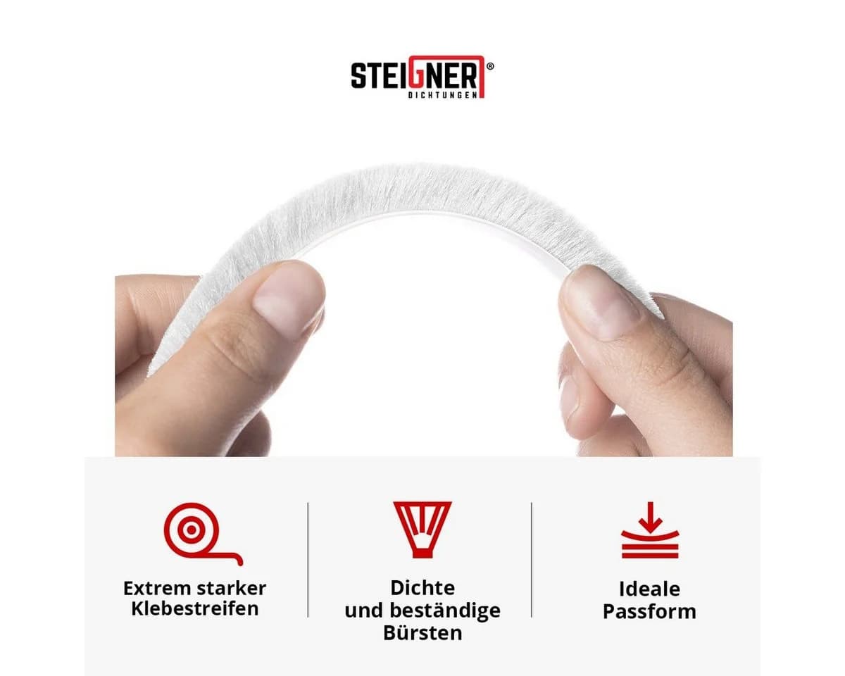 STEIGNER Bürstendichtung selbstklebend 20mm Höhe 5m Länge Weiß - Bild 3