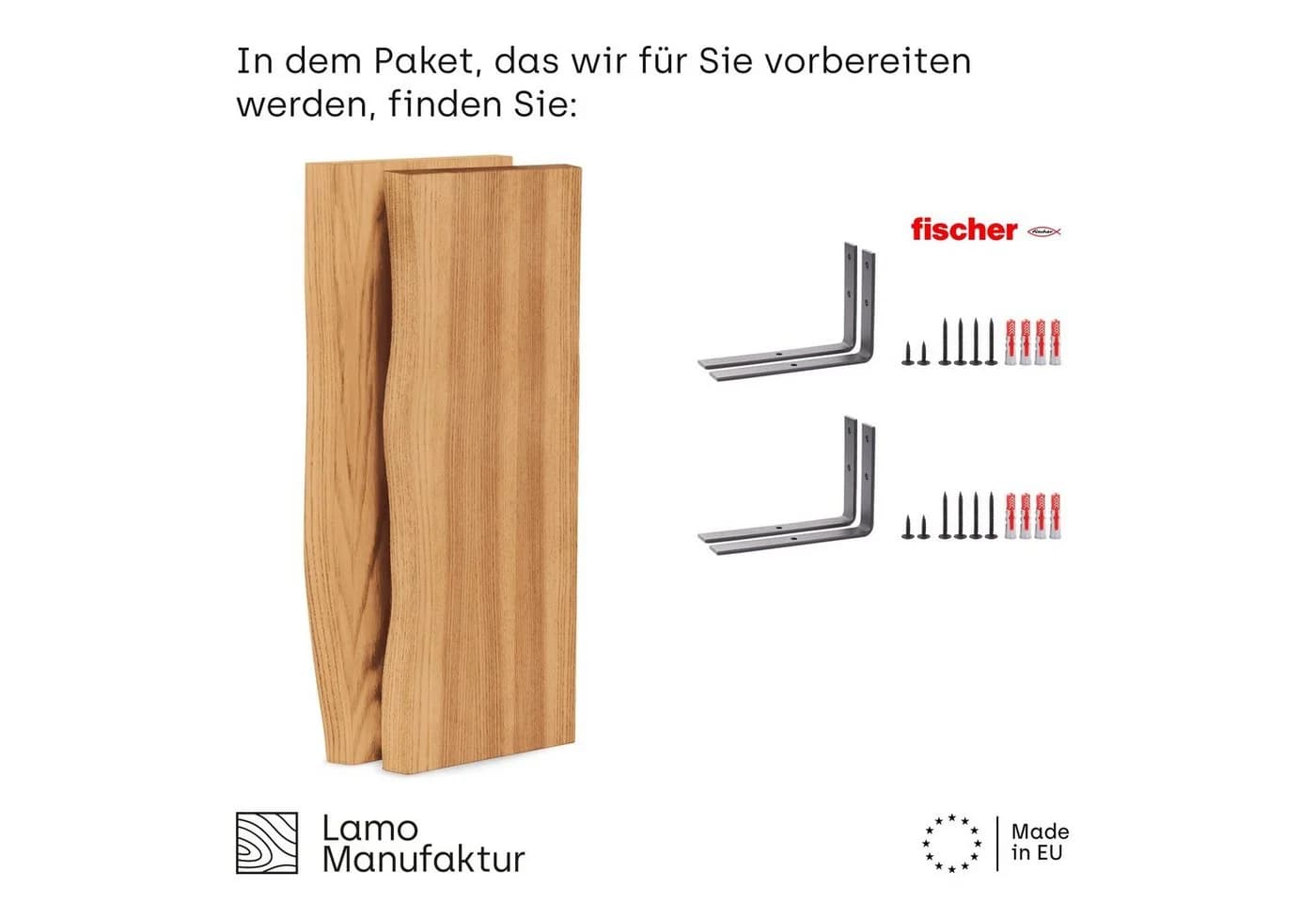 LAMO Manufaktur Wandregal Set 2 Stück Rustikal Massivholz Esche - Bild 3