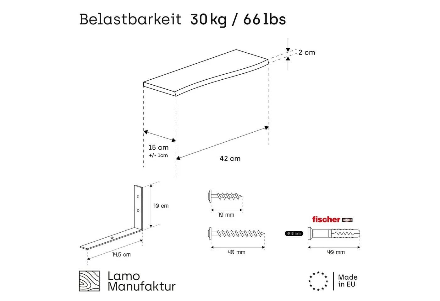LAMO Manufaktur Wandregal Set 2 Stück Rustikal Massivholz Esche - Bild 5