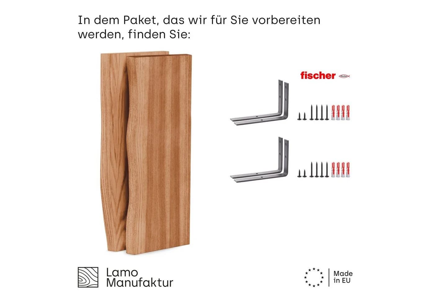 LAMO Manufaktur Wandregal 2 Stück Holz 42cm Baumkante Dunkel - Bild 3