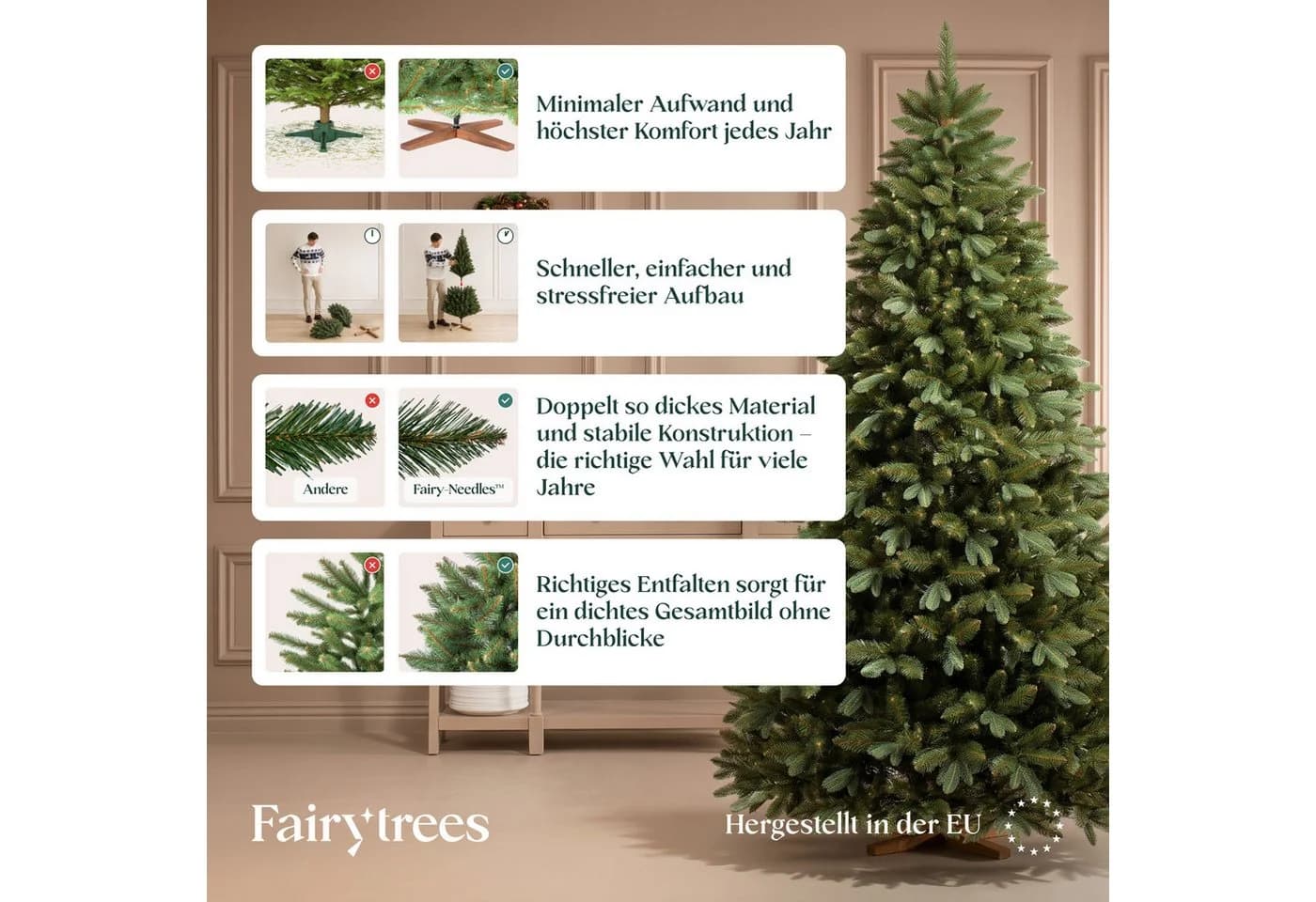 Fairytrees FT29 Weihnachtsbaum Nordmanntanne Braun Echtholz-Ständer - Bild 5