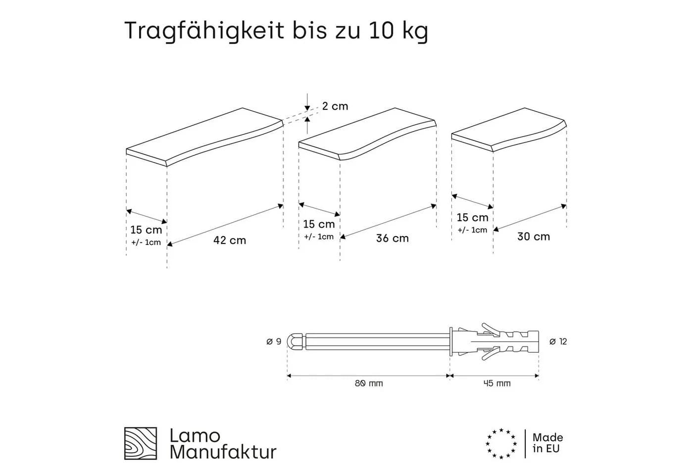 LAMO Manufaktur Wandregal Set 3-tlg. Massivholz Esche Natur - Bild 5