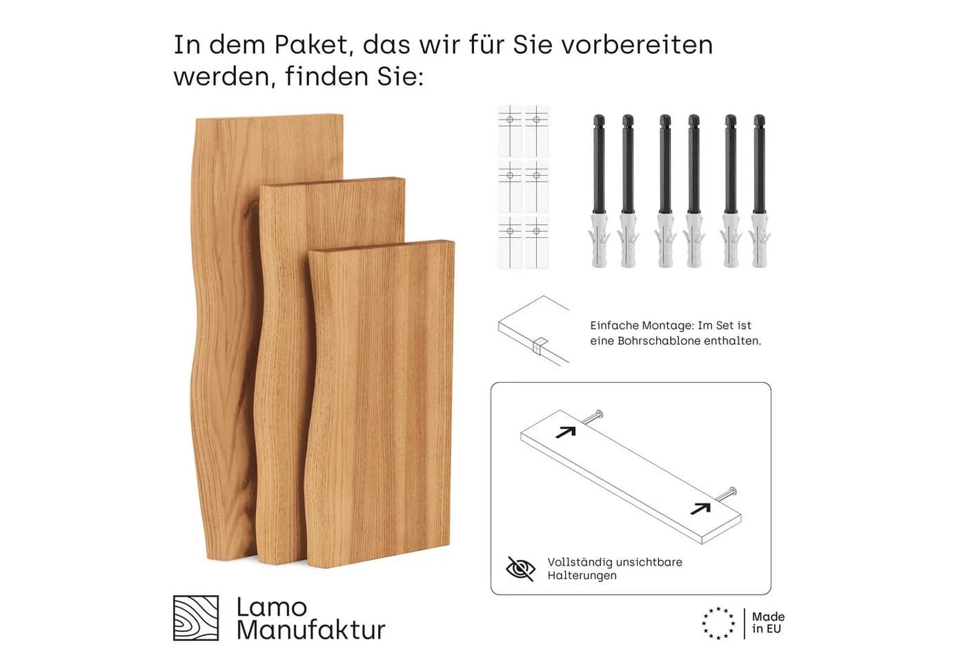 LAMO Manufaktur Wandregal Set 3-tlg. Rustikal Massivholz