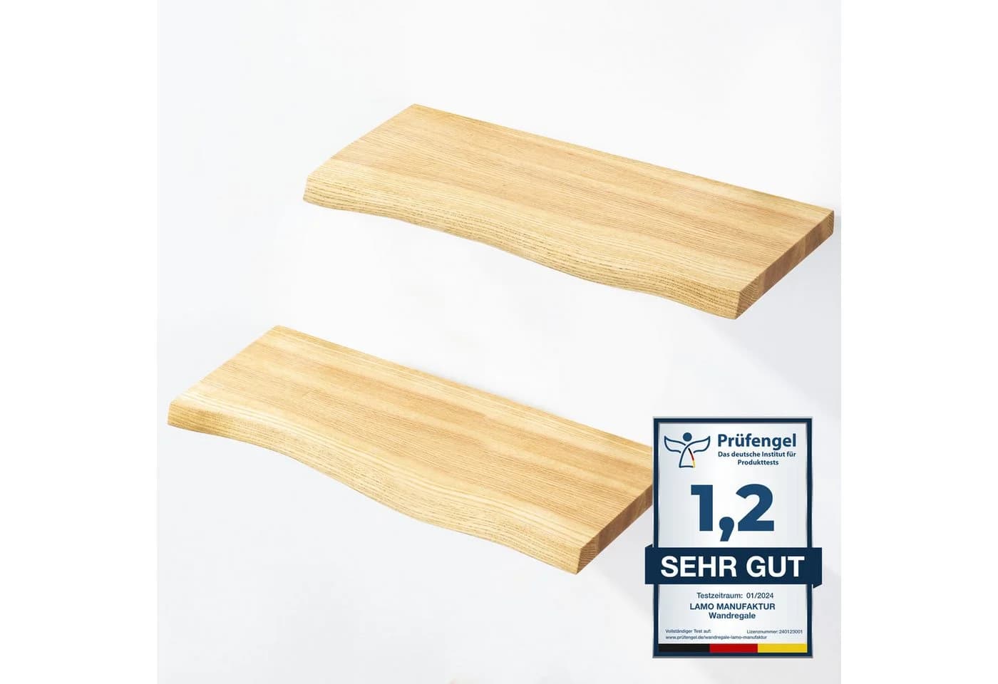 LAMO Manufaktur Wandregal Set 2 Stück Massivholz Baumkante Natur - Bild 2