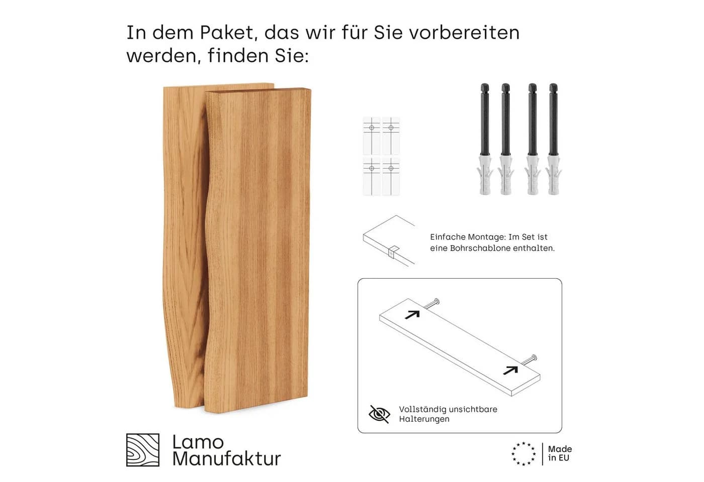 LAMO Manufaktur Wandregal Rustikal Massivholz 2 Stück