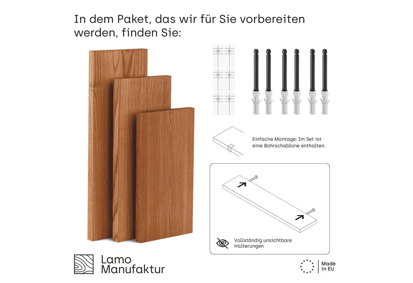 LAMO Manufaktur Wandregal Set 3-tlg. Massivholz Rustikal Dunkel