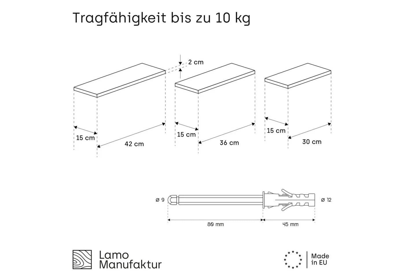 LAMO Manufaktur Wandregal Set 3-tlg. Massivholz Rustikal Dunkel - Bild 5