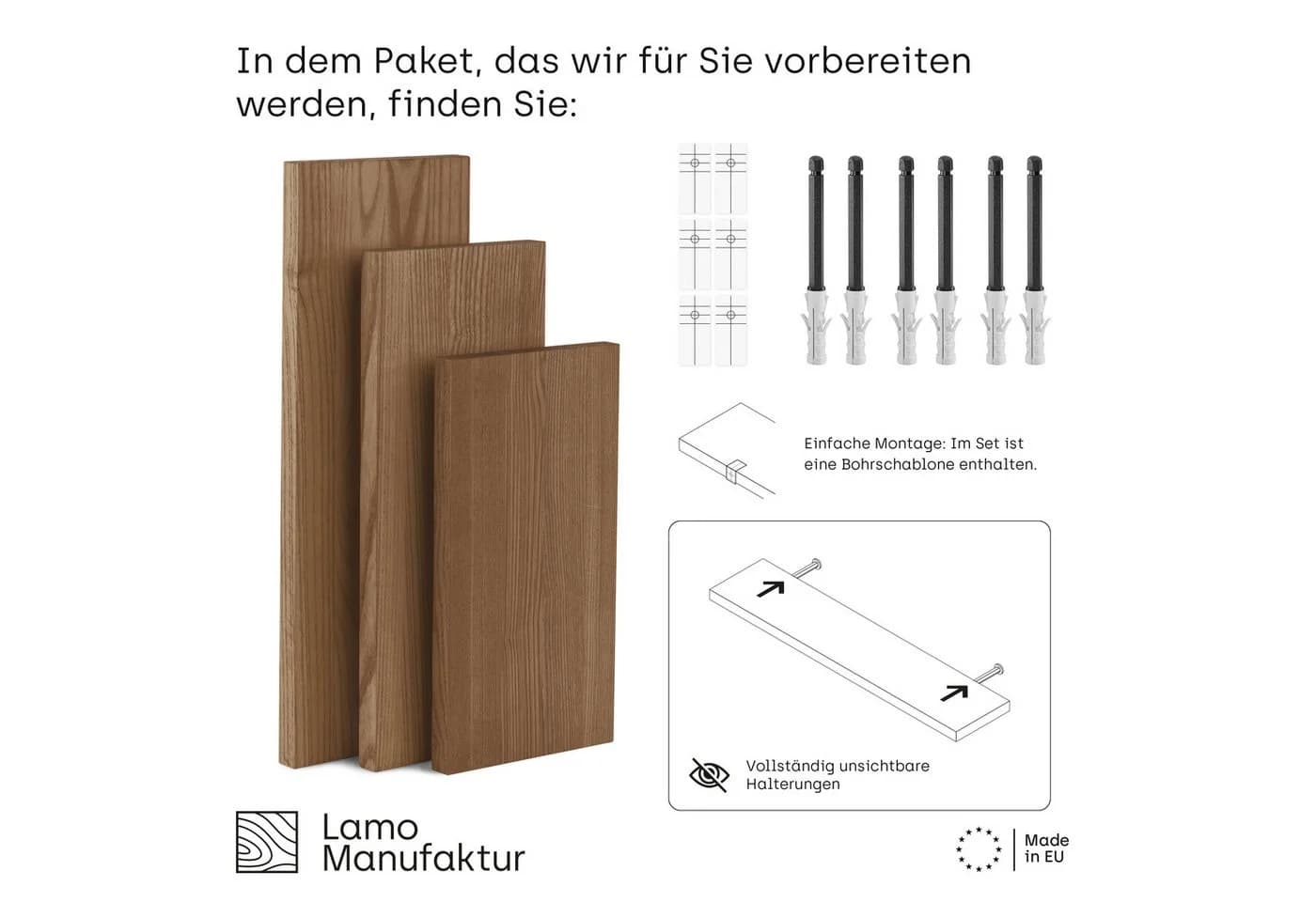 LAMO Manufaktur 3er Wandregal Set Massivholz Rustikal