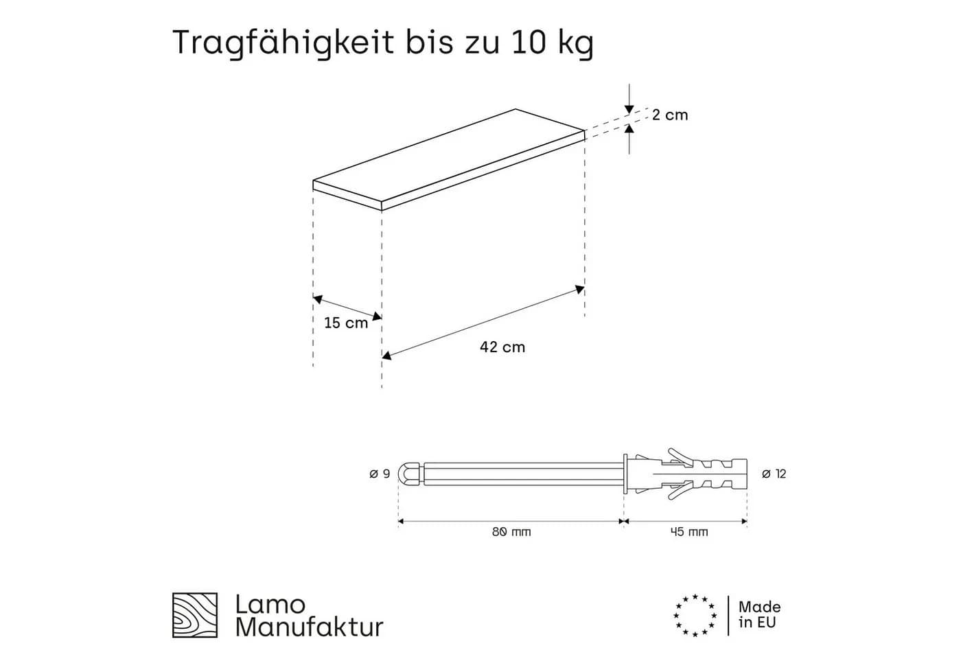 LAMO Manufaktur Wandregal Set 2 Stück Massivholz Dunkel Rustikal - Bild 5