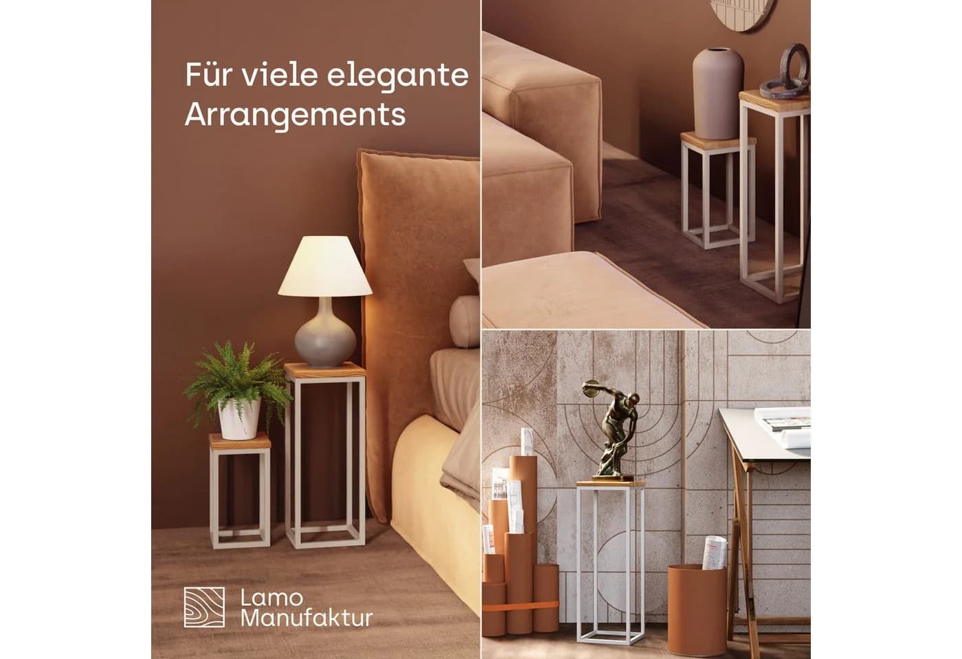 LAMO Manufaktur Blumenständer Grauweiß Massivholz Eschenstahl