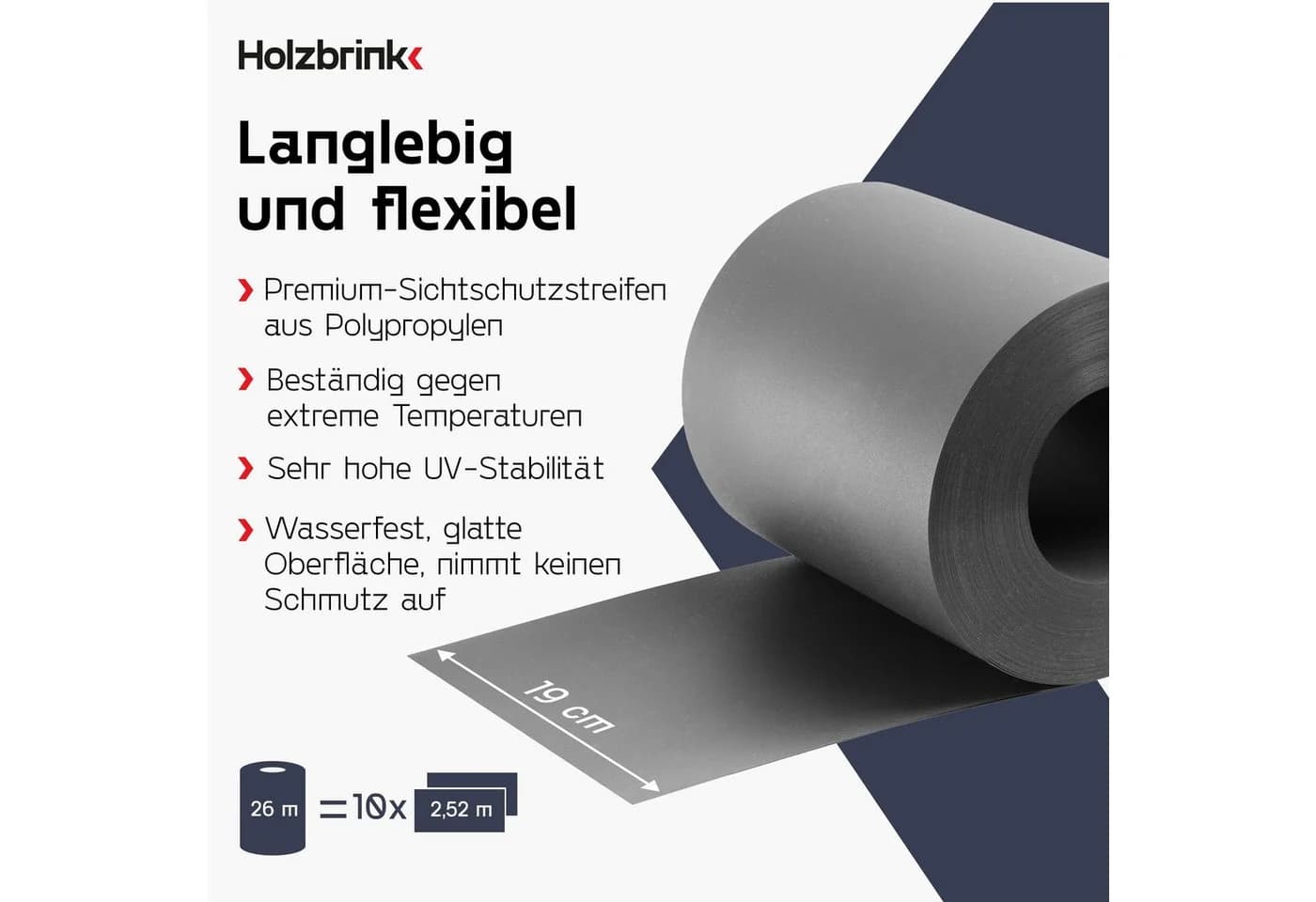 HOLZBRINK Sichtschutzstreifen Anthrazit 19 cm x 26 m für Zaun