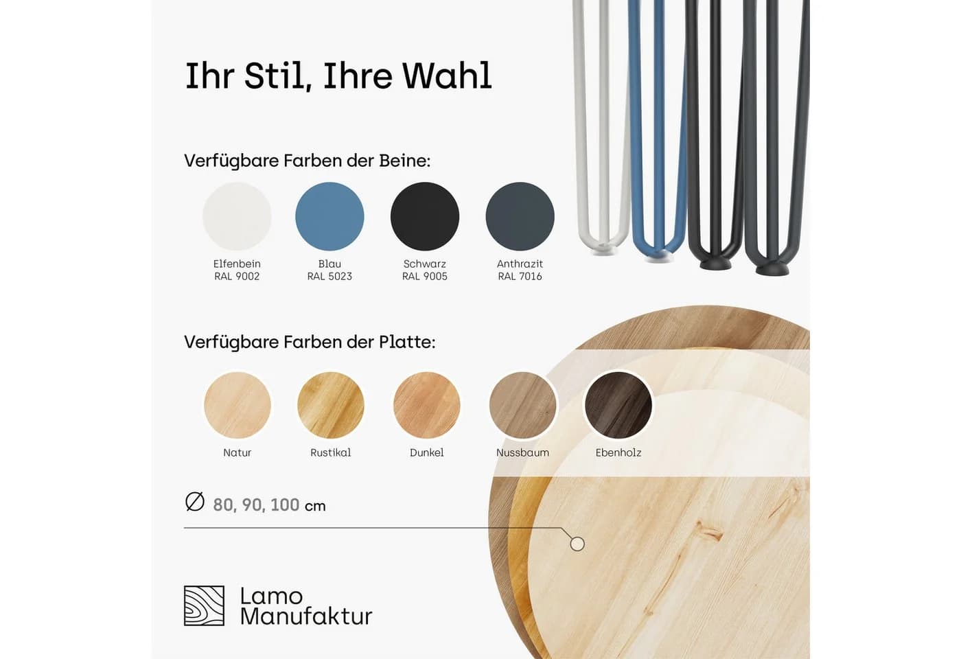 LAMO Manufaktur Runder Esstisch Esche massiv 80 cm Schwarz - Bild 3